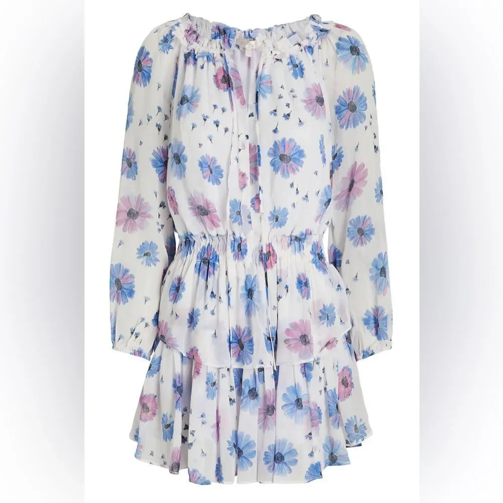 (60% OFF) NWT LOVESHACKFANCY Popover Floral Chiffon Mini Dress Small MSRP $589 - Picture 4 of 9